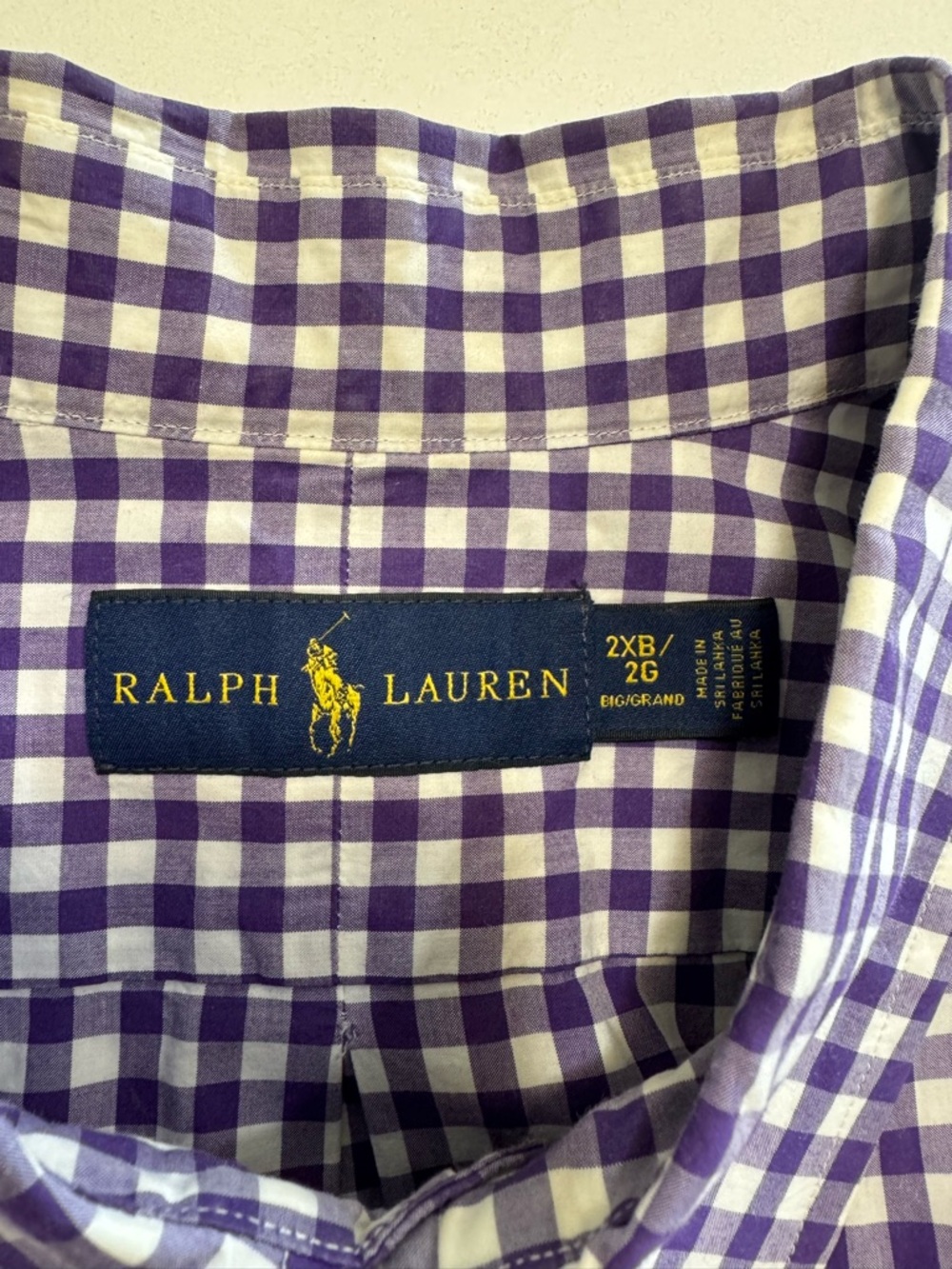 Ralph Lauren Shirt Men Size 2XB Big LS Button Up Classic Fit Gingham Purple Pony - Picture 3 of 9